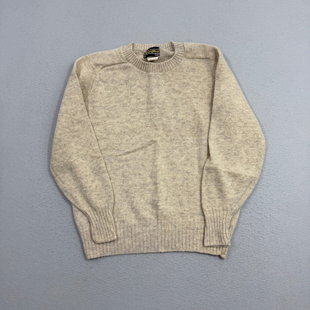 Vintage Sears Sportswear Sweater Large Tan Crewneck Wool Blend Ribbed 80s Preppy